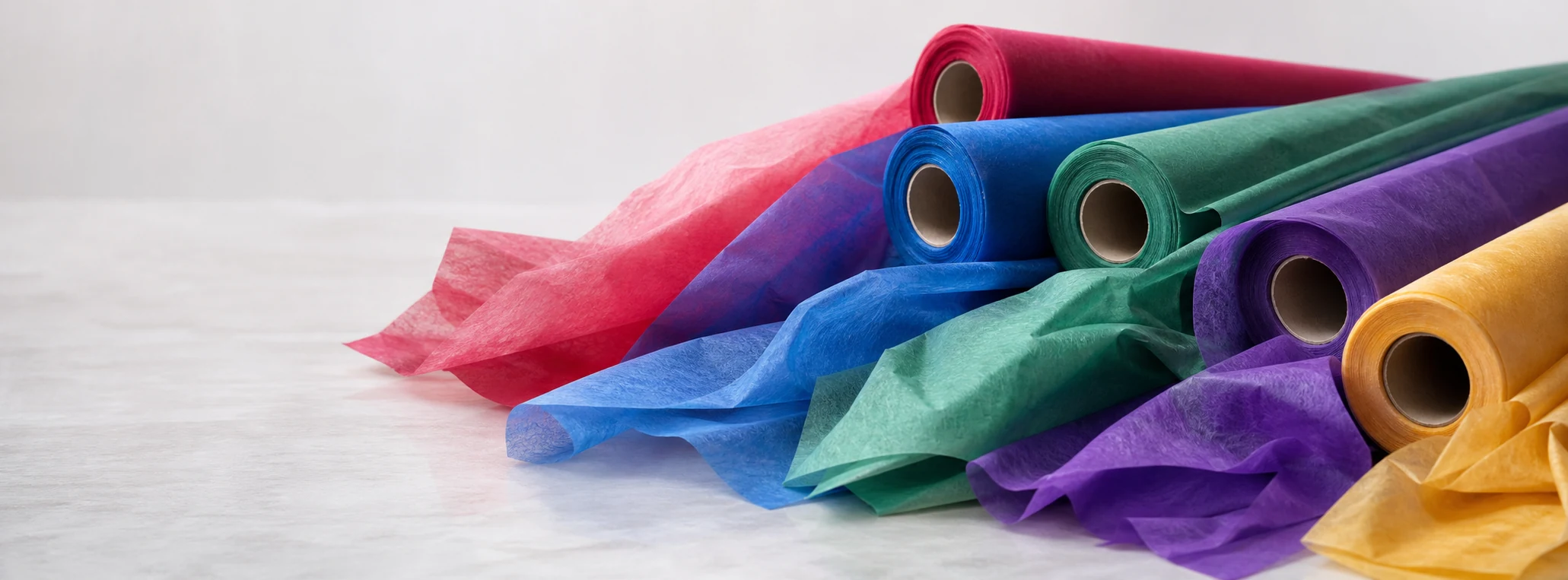Rolls of richly coloured deep-dyed tissue paper