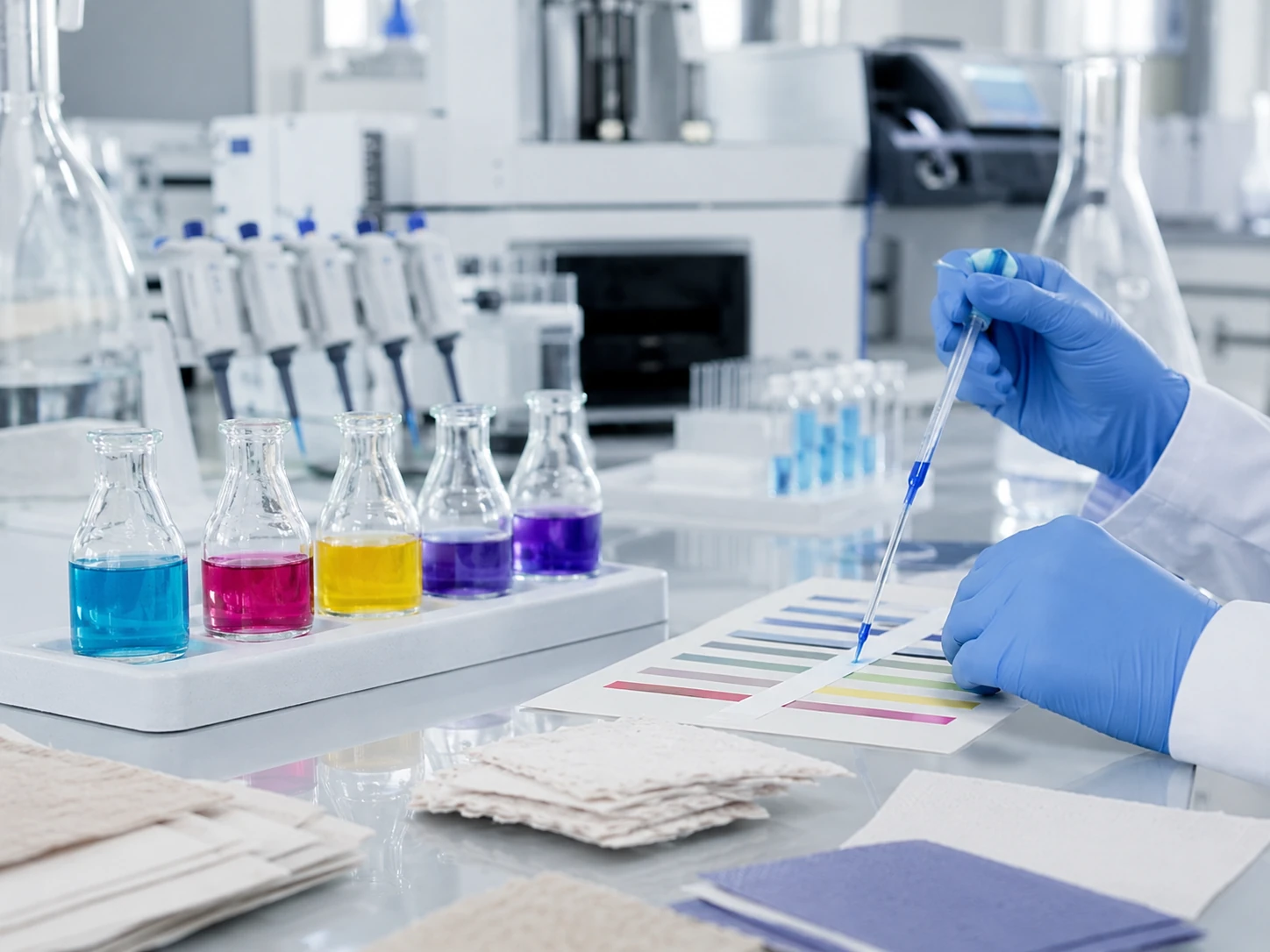 Laboratory testing of paper colourants and fibre samples